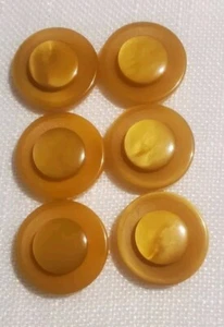 6 VINTAGE 1" PEARLESCENT YELLOW BUTTERSCOTCH AMBER PLASTIC BUTTONS - Picture 1 of 4