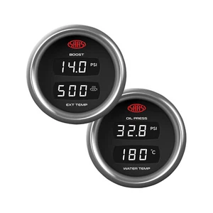 SAAS DUAL DIGITAL 52mm GAUGES BOOST 30PSI EXHAUST 900c OIL PRESS WATER TEMP - Picture 1 of 9