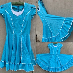 vintage square dancing dress metal zipper blue white country cowgirl western - Picture 1 of 24