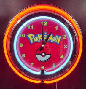 15" Pokémon Sign Double Neon Wall Clock Red Neon - Picture 1 of 2