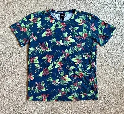 Camiseta de verano tropical floral audaz azul marino HM H&M para hombre talla S pequeña Foto 1 de 4