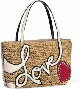 NWT Brighton LOVE STORY Straw Handbag Tote Red Studded Heart MSRP $285 - Picture 1 of 3