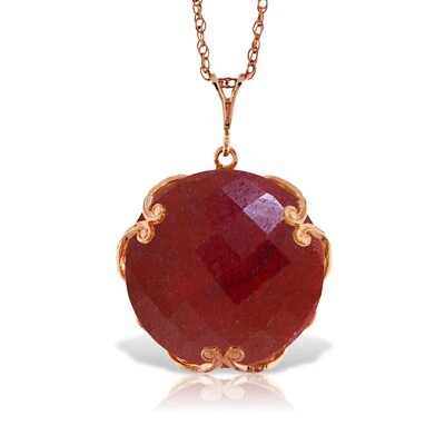 14K. SOLID GOLD NECKLACE WITH CHECKERBOARD CUT ROUND DYED RUBY (Rose Gold) - Image 1 of 4