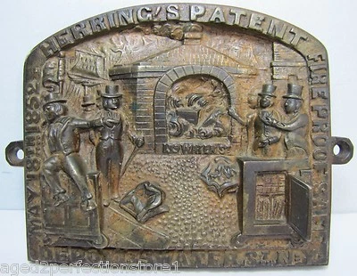 HERRING'S FIREPROOF SAFE p1852 NEW YORK Antique Bronze Safe Plaque Sign Ornate - Image 1 of 4