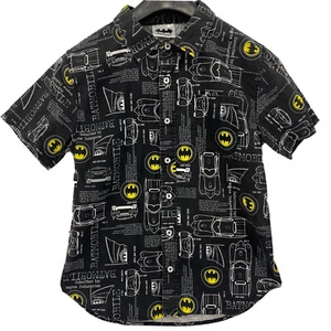 Batman Lg Boys Button Front Short Sleeve Shirt Black Yellow Batmobile - Picture 1 of 8