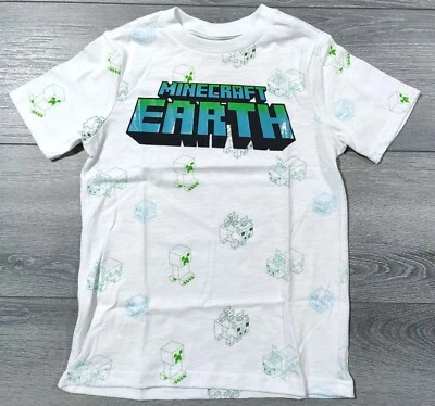 Minecraft Shirt Boys Small 6-7 White Short Sleeve Tee Minecraft Earth Creepers - Image 1 of 4