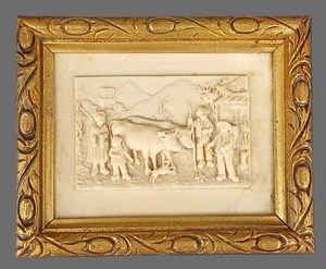 Petrifying fountain painting St Nectaire Auvergne 1950 carved gilded wood frame - Picture 1 of 21