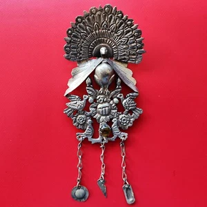 Antique Peruvian Tupu / Tupo Shawl Pin Silver Bronze Figural Peacock Bird Brooch - Picture 1 of 6