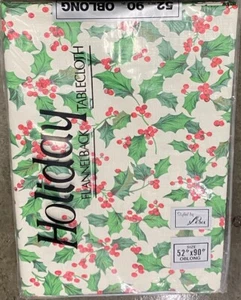 Vintage Holiday Christmas Vinyl Tablecloth Flannel Back 52” x 90” Oblong NOS New - Picture 1 of 3