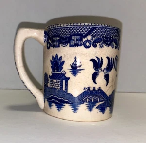 Antique Blue and White Old Blue Willow Ware Transferware Cup Mug Japan Ironstone - Picture 1 of 5