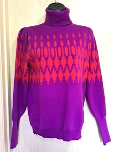 Ann Taylor Purple Vibrant Turtleneck Sweater Women's S Purple Red Nordic Ski - Picture 1 of 6