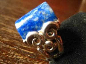 Magnífico anillo pesado estilo Art Deco lapislázuli azul plata 925 17,75 mm - Imagen 1 de 4