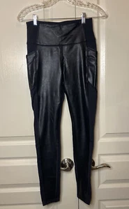 Athleta Faux Leather Front Black Leggings Women’s Size XS Thigh Pockets - Picture 1 of 5