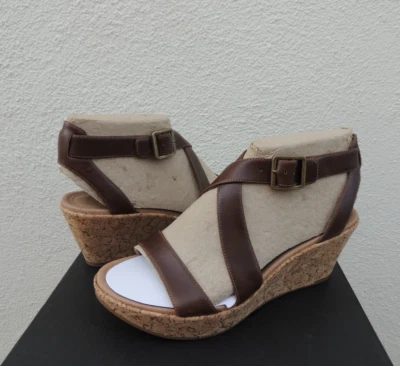 Tacones de cuña con plataforma de cuero marrón con tiras TSUBO OLIVETTE, US 10/ EUR 41 ~ NUEVO EN CAJA Foto 1 de 4