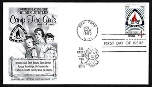 USA, SCOTT # 1167, WITH INFO PAGE FLEETWOOD FDC COVER OF CAMP FIRE GIRLS 1960 - Picture 1 of 2
