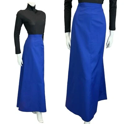 VTG 60S 70S MONOCHROME BRIGHT NAVY BLUE MAXI A LINE HANDMADE SKIRT L 16 18 - Image 1 of 4