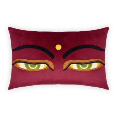 Swayambhu Maroon Buddha Eyes Handmade Decorative Embroidered Cushion - Image 1 of 4