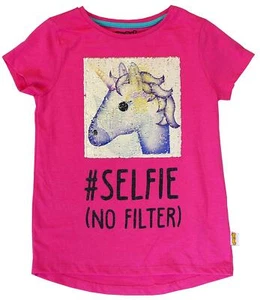 Girls 2 Way Sequin Swipe #Selfie Unicorn Mermaid T-Shirt Top 3 to 14 Years - Picture 1 of 3