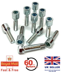 10 x alloy wheel tuner bolts M12 x 1.5 extended thread 40mm + key - Daewoo - Picture 1 of 6