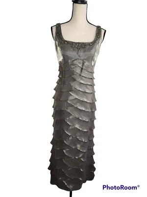 Vestido Alex Evenings Largo Volantes Sin Mangas Formal Lentejuelas Satén Talla 12 Nuevo Foto 1 de 4