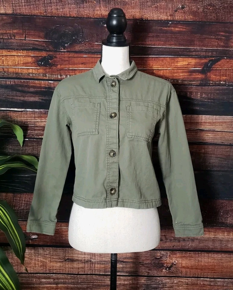 Chaqueta Antigua Azul Marino Talla Grande Estilo Militar Verde Oliva Algodón Recortado Para Mujer Foto 1 de 4