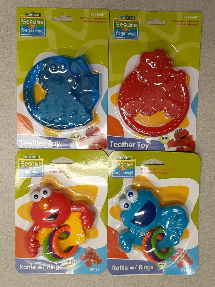 ¡Anillos y sonajeros para dentición Elmo & Cookie Monster con anillos de juego! ¡Nuevo! Foto 1 de 4