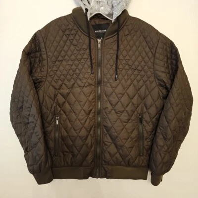 Mens Brown Hunter Story Hooded Jacket Quilted Size Medium Zipper Closure - Image 1 of 4