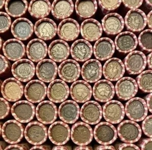 1909-1958 Weizen Cent Rolle mit 2 Indian Head Penny Caps | WIRKLICH UNGESUCHT - Bild 1 von 1