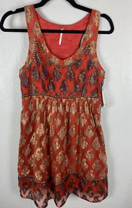 NWT Free People Women's Dress Red Metallic Party Dress Fully Lined Size 2 - Picture 1 of 7