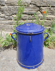 Emaille Topf Garten Pflanzgefäß Landhaus Blumentopf Blumen Kartoffeltopf blau