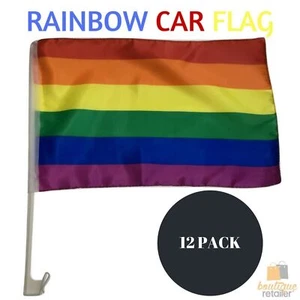 12x RAINBOW CAR FLAG w Window Clip Flags Mardi Gras Day 30cmx45cm Gay Pride BULK - Picture 1 of 7
