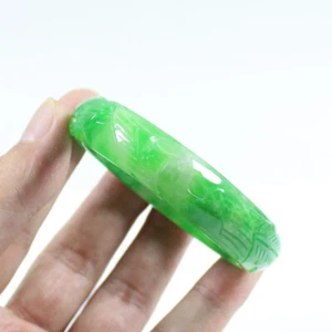 57mm Chinese Hand-carved Emerald Green Jadeite Jade Gems Bangle Bracelet j7026 - Picture 1 of 11