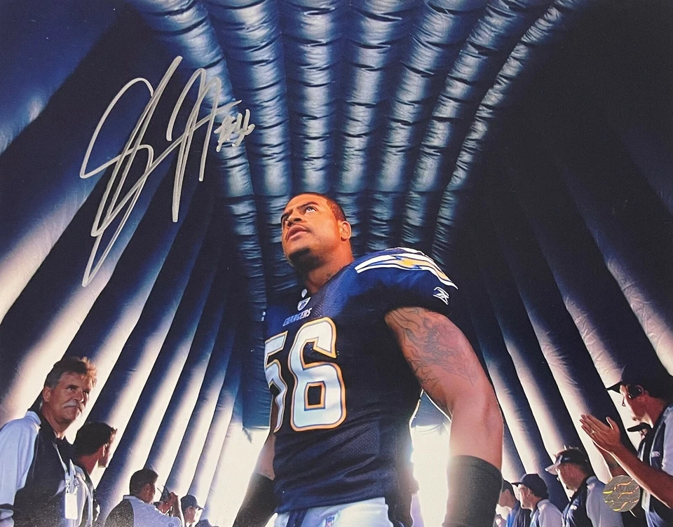 Shawne Merriman signed San Diego Chargers 8x10 Photo w/ #56 - AWM Hologram/COA - Image 1 of 1