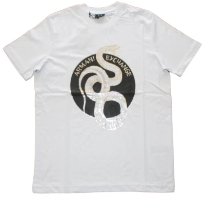 ARMANI EXCHANGE MENS T SHIRT IN WHITE WITH SILVER COLOR PRINT SNAKE - Image 1 of 4