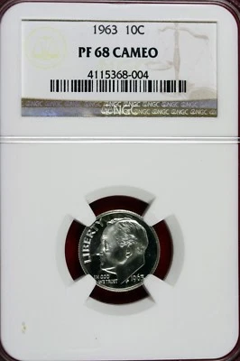 1963 - NGC PF68 CAMEO ROOSEVELT DIME!!  #B12940 - Image 1 of 2