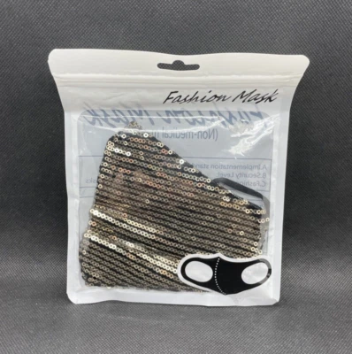 NUEVO Mascarilla facial de moda de lentejuelas lavables reutilizables hechas a mano no médica dorada/negra Foto 1 de 3