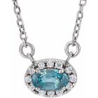 14K White 6X4 Mm Natural Blue Zircon & 1/10 Ctw Natural Diamond 16" Necklace