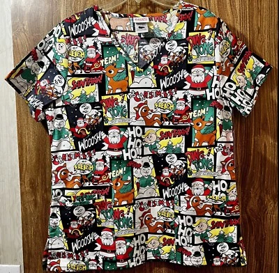Rudolph The Red Nosed Reindeer Christmas Scrub Top Size 3X Men Women Unisex - Image 1 of 4