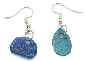 Ancient-style dangle earrings – blue & turquoise glass, 15mm, 1.31g - Picture 1 of 12