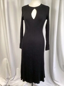 BODEN Strick Midi Kleid UK 20R Schwarz Gerippt Cut Out Langarm Neu mit Etikett  - Bild 1 von 11