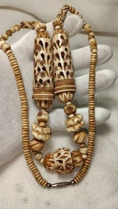 Vintage Carved Chunky Beaded Necklace 26 Inches - Picture 1 of 8