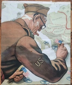 Vintage 1952 UdSSR Sowjetische Propaganda Poster Anti-NATO Kommunistische Kunst 17*13 Zoll - Bild 1 von 9
