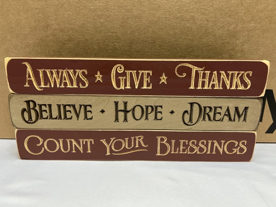 CWI Inspirational Wood Signs Set Always Give Thanks Believe Hope Dream Blessings - Image 1 of 4