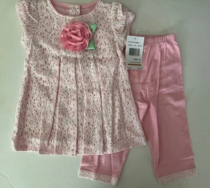 NWT Girls 3T GOODLAD vintage White Eyelet Overlay Pleat Front Dress & Pink CAPRI - Picture 1 of 5