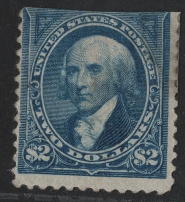 US 1895 JAMES MADISON $2 BRIGHT BLUE SC. #277 MINT HINGED WITH TOP PERFS TRIMMED - Image 1 of 2