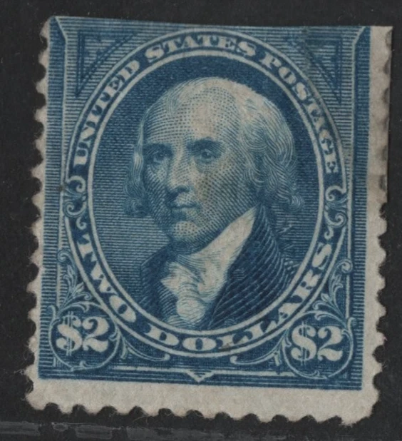James Madison US 1895 $2 AZUL BRILLANTE SC. #277 COMO NUEVO CON BISAGRAS CON TOP PERFS RECORTADO Foto 1 de 2