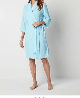 Liz Claiborne Mujer’s Albornoz Cinturón Bolsillos Azul Marino Bata Tejido Waffle XLarge Foto 1 de 2