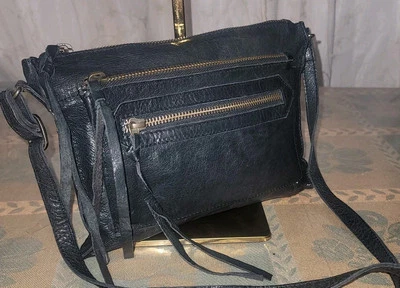Anthropologie Day & Mood Anni Crossbody Bag Genuine Black Leather Fringe - read  - Image 1 of 4