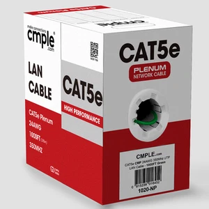 Plenum Cat5e Bulk Cable Ethernet Wire CMP Cat 5e Internet Cord Green 1000 Feet - Picture 1 of 5
