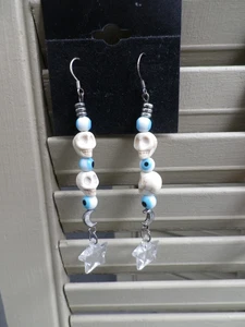 Ohrringe Halloween Motiv Sterling Silber Drähte verschiedene Totenköpfe Edelstein Auge baumelt - Bild 1 von 2